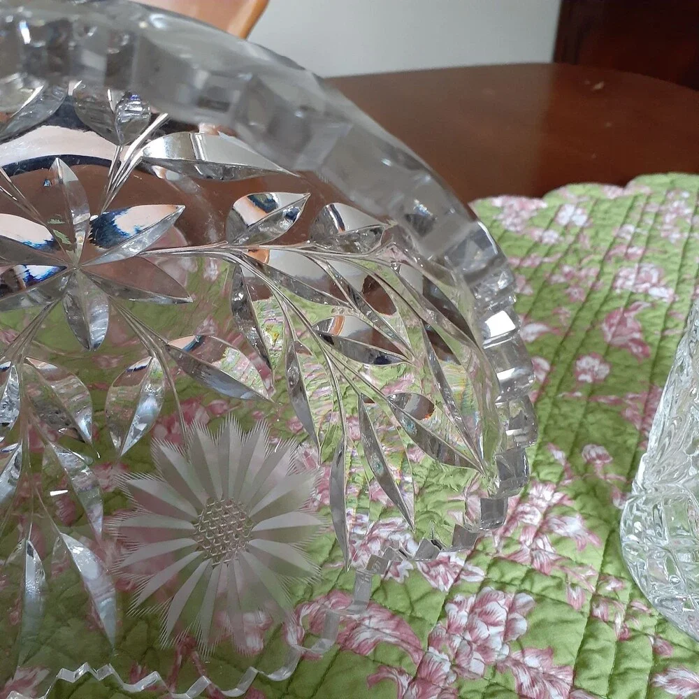 Vintage heavy lead crystal cut glass bowl  or large candy dish vintage antique